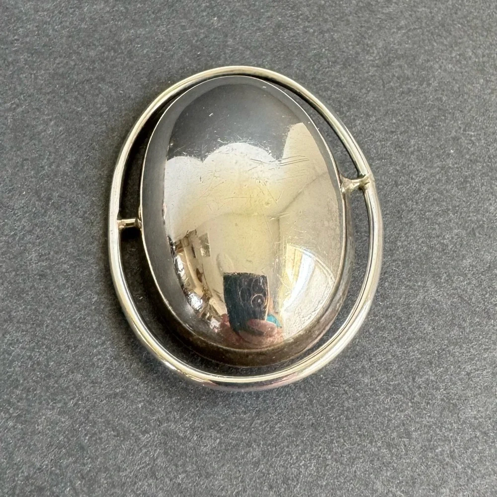 Vintage‎ Taxco Modernist Brooch Oval Sterling Silver Contemporary Pin Mexico 925